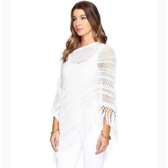 Lilly Pulitzer Sweaters - Lilly Pulitzer Viala Crochet Fringe Poncho Wrap White OS One Size H14410